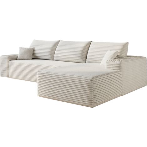 Sofá esquinero modular de 270 cm con chaise longue en L de tejido pana blanco MODENUIT (1/5)