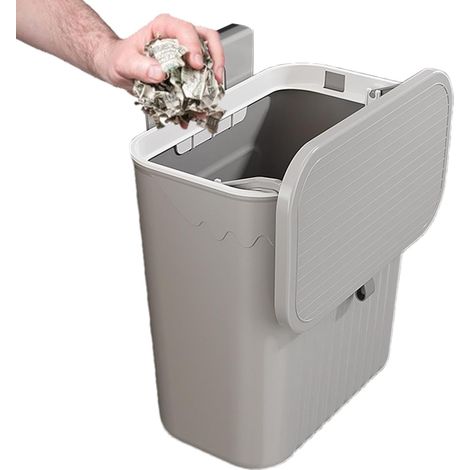 Poubelle de cuisine 9 L avec couvercle, petite poubelle suspendue, composteur en plastique inodore, gris (1/5)