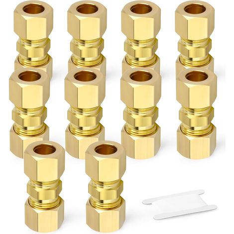 10 Raccords, Droit Femelle 6mm, Laiton, Compression, Tuyau Air Huile (1/5)