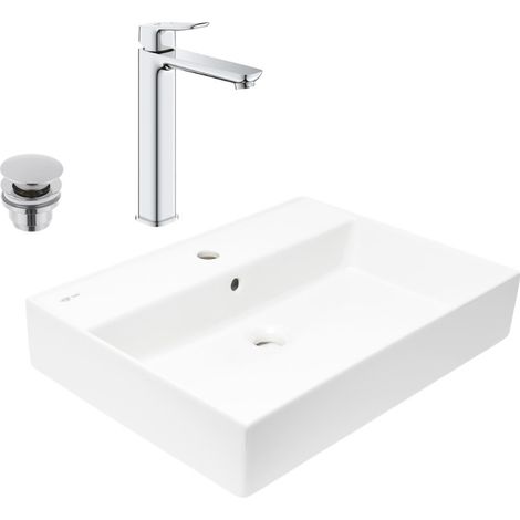 QUICKFIX DICE miscelatore per lavabo da appoggio, misura XL + lavabo Swiss Aqua Technologies 60,5x46,5 cm (BA3-G1018920000-05)