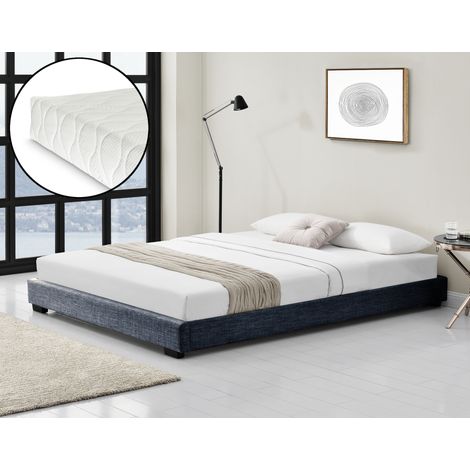 Corium Struttura Letto Imbottito con Materasso a Schiuma Fredda 140 x 200 cm Letto 1 piazza e mezza con Rivestimento in Tessuto con Materasso Anallergico - Grigio Scuro (1/5)