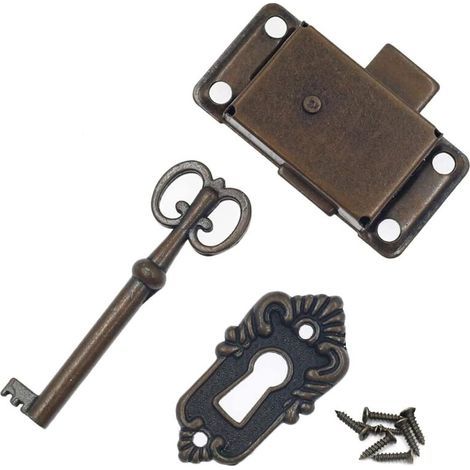 Antikes Schranktürschloss, antikes Schlossset – Dekoratives Schloss mit Schlüsseln und Schrauben – Für Briefkästen, Spinde, Schränke, Werkzeugkästen (1/3)