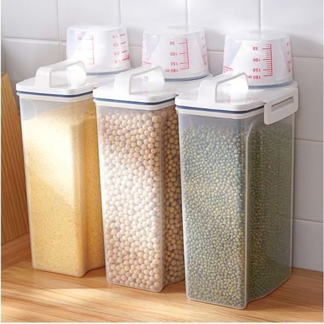3 seaux en plastique transparents scellés, céréales ménagères et autres conteneurs de stockage (1/5)
