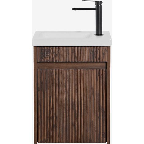 Ensemble de meuble de salle de bain suspendu en bois avec lavabo intégré Narek SKLUM