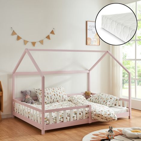 Hausbett Hesel mit Matratze und Rausfallschutz 140x200cm Rosa [en.casa]