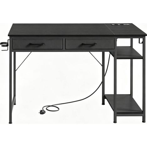 CHICFURN Escritorio ordenador 120x51 cm negro melamina y metal con almacenaje y enchufes (1/5)