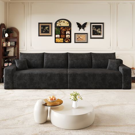 Canapé Cloud modulable 302 cm avec méridienne, assise profonde en mousse haute résilience, velours côtelé, sans ossature ni montage, Noir
