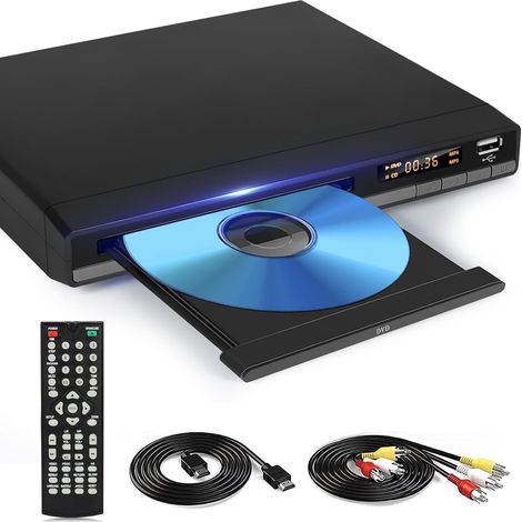 Lecteur DVD HD avec Port HDMI, Lecteurs DVD Région Gratuits pour Smart TV, Câble de Sortie HDMI/RCA Inclus, Mémoire de Pause, PAL/NTSC intégré, Lecteurs CD pour la Maison (Non Blu-Ray) (1/5)