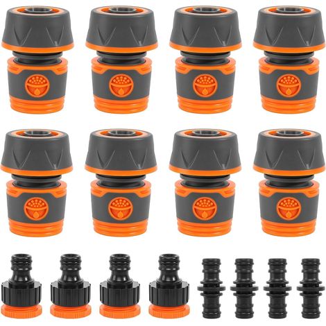 Embout Tuyau Arrosage, 8 Pièces 3/4 Pouce Extension rapide du tuyau Kit de Raccord Tuyau d'Arrosage Avec 5 Pièces connecteur pour début et Fin de Tuyau Necessaire Darrosage (1/5)