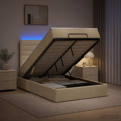 vidaXL Cama tipo otomana con colchón y LED Crema 120 x 200 cm Tela (1/5)
