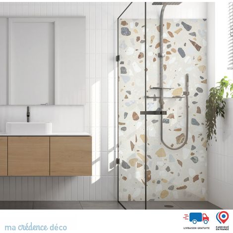 Panneau de douche : Terrazzo di Belano - Couleur Beige ivoire - Alu composite - 90 - 245 (1/3)