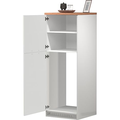 Dmora - Dispensa da cucina Plinio, Mobile multiuso, Armadio porta frigo a 2 ante, 100% Made in Italy, 60x60h165 cm, Bianco lucido e Rovere, con imballo rinforzato