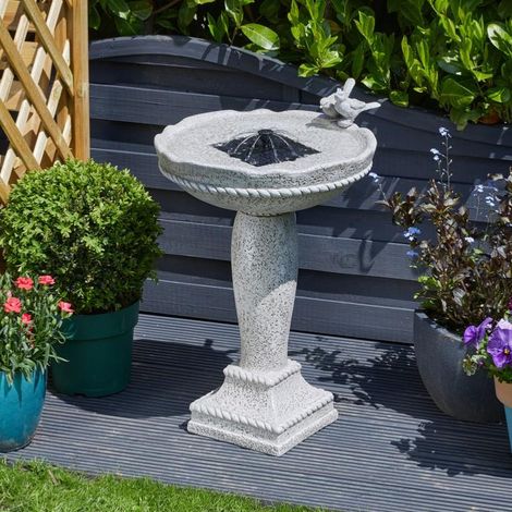 Fontaine de jardin solaire imitation pierre – Hauteur 62cm – Autonome avec module solaire 1,5W – Pour bain d'oiseaux – Pflanzen Kölle (1/2)