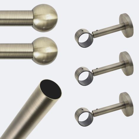 Kit de tringle à rideaux Bronze 250cm Diam.28mm Embout Boule - Fixation Mur - Boulet (1/3)