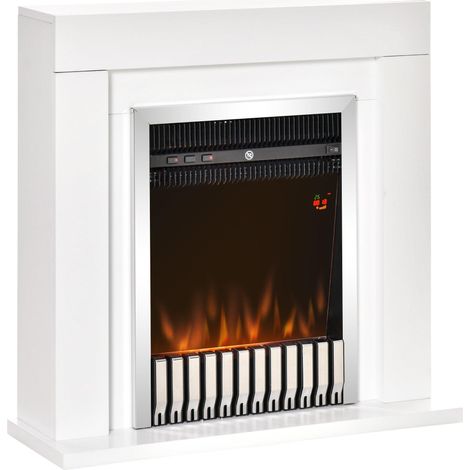 Camino Elettrico da Pavimento 79x26x77,5 cm Effetto Fiamma 2000W Bianco (1/5)