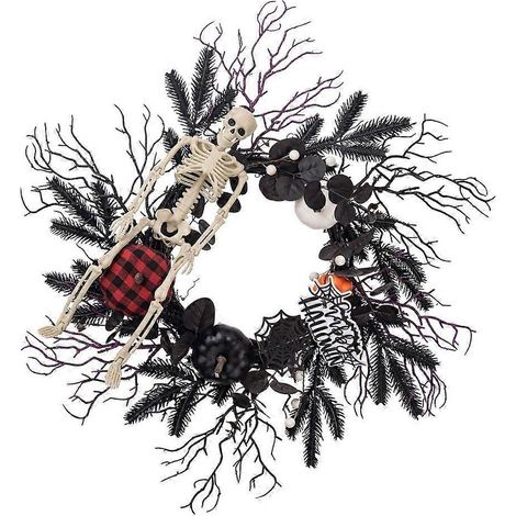 Couronne artificielle suspendue, pendentif crâne, panneau de porte d'Halloween (1/4)
