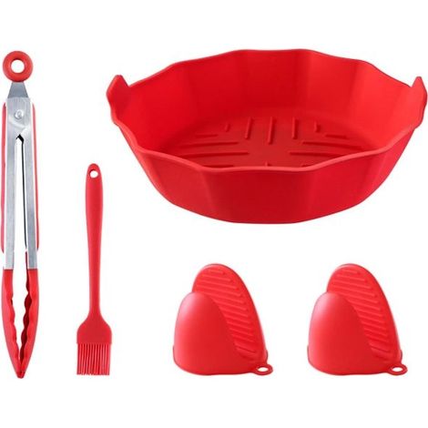 Zubehör für Heißluftfritteusen: Kochplatte, Topflappen, Pinsel, Zange – Ideal zum Kochen, Backen, für Gebäck und zum Grillen – Fünfteiliges Set (1/5)