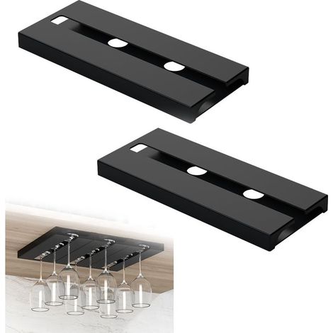 2 Pièces Porte Verres à Pied, Support Verre a Pied Suspendu, Porte Verres à Vin Suspendre, Porte Verre à Vin, Support à Verre à Vin Suspendu, Aucun Perçage Requis, pour Restaurant, Bar, Cuisine (Noir) (1/5)