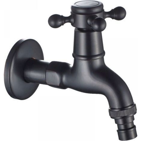 [JAMAIS UTILISÉ] Robinet de machine à laver en laiton avec bec d'évier G1/2 - Robinet de vadrouille antique avec poignée en croix pour évier de jardin (noir) (1/3)