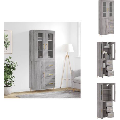 Highboard Grau Sonoma 69,5x34x180 cm Holzwerkstoff - Sideboard - Hochschrank - Wohnzimmermöbel - Regal - Aufbewahrung (1/5)
