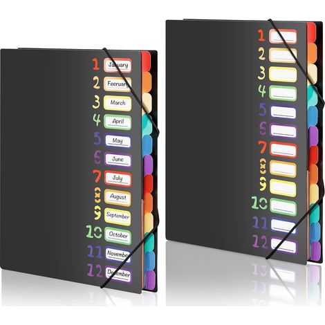 Lot de 2 Porte-Documents A4, Organiseur 12 Compartiments Étanche Bureau Organiseurs A4 éTanches à 12 Compartiments Et éLastique. IdéAl Pour Ranger Vos Devoirs Et Documents Au Bureau Ou à L'éCole (1/5)