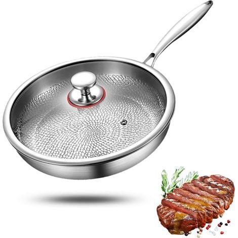 – Poêle à frire en titane 28 cm – Acier inoxydable triple couche – Surface martelée antiadhésive – Compatible induction, gaz, électrique