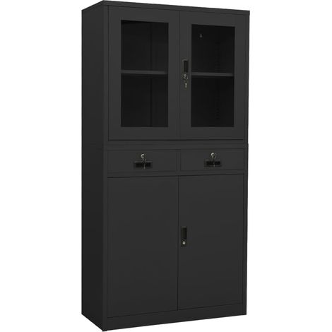 Büroschrank Anthrazit 90x40x180 cm Stahl gehärtetes Glas