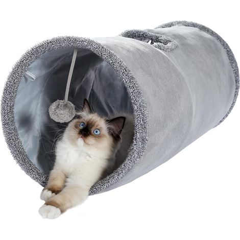 Jouet Tunnel pour Chat en Daim, Grand Tunnel a Chat Pliable avec 2 Trous et Boule Suspendue pour Chats Chatons Lapins Dia30  67cm (1/5)