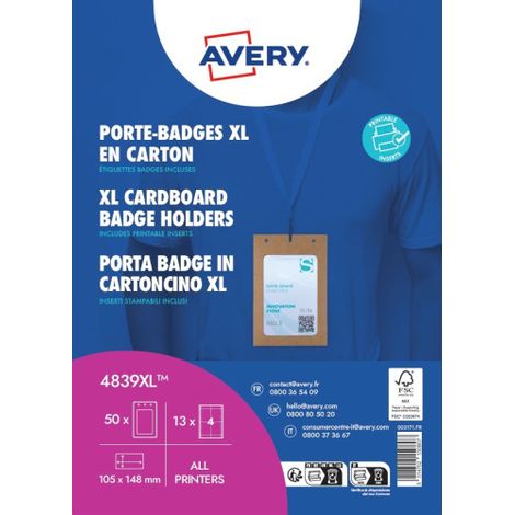 Porta badge Avery A6 in cartoncino certificato FSC® - inserti in carta inclusi - conf. 25 pz - 4839XL (1/5)