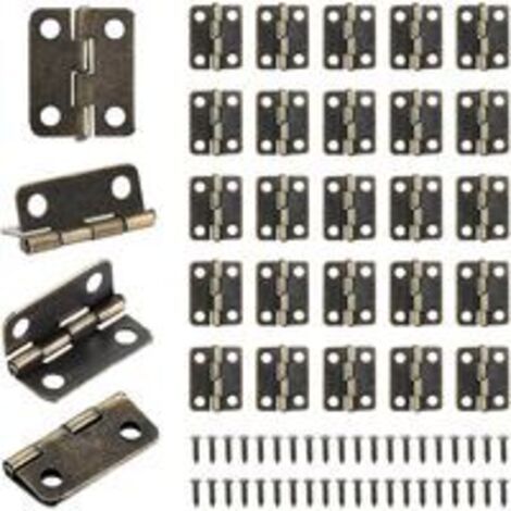 QORVA-bronze-50pcs Petits Mini Charnières 18 x 16 mm Charnière Plate Cabinet Porte Tiroir Coffre Charnière DIY Accessoires Connecteurs avec 200 Vis (1/5)