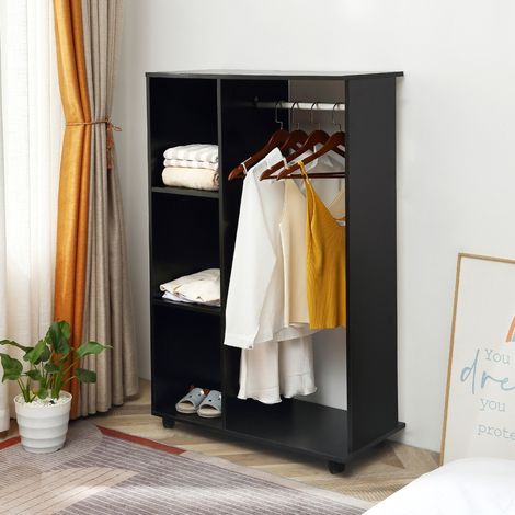 HOMCOM Armoire Penderie Mobile Panneaux Particules Noir (1/5)
