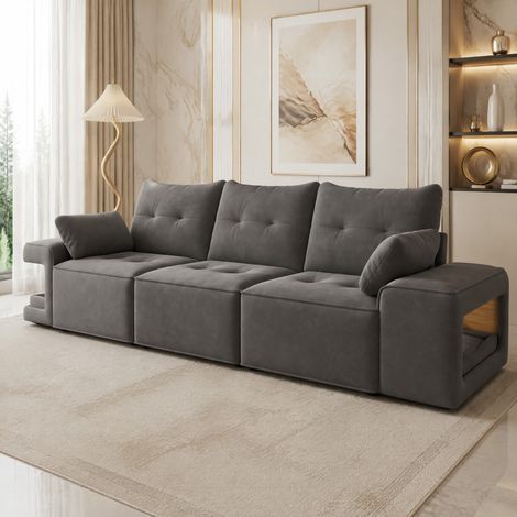 Modulares 3-Sitzer-Sofa mit Stauraum und Haustiernische, grauer Samt HAVRYA (1/5)