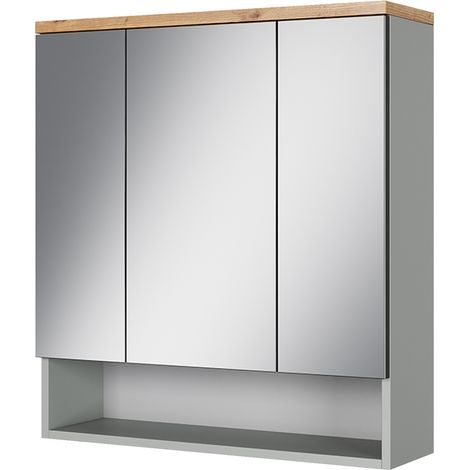 Armario con espejo para baño Eden, Gris/Artisan, 70 x 77.5 cm con 3 puertas con espejo, Vicco