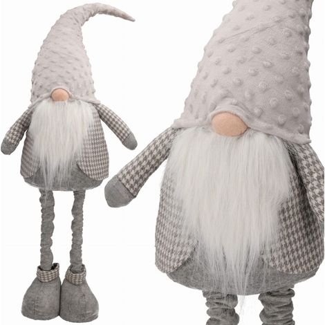 Lutin de Noël Gnome NAIN Père Noël GRAND GRIS 90 cm (1/4)