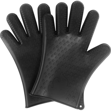 Lot de 2 gants de cuisine en silicone résistants à la chaleur, antidérapants et imperméables, adaptés à la cuisine (noirs) (1/3)
