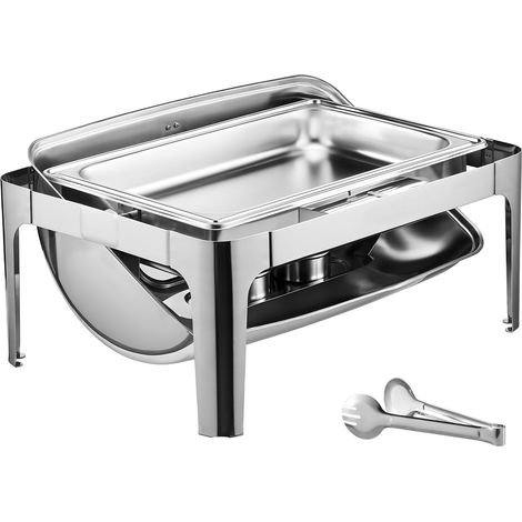 Mophorn Rolltop-Chafing-Dish-Buffet-Set, 9 Qt Edelstahl-Chafing-Dish mit Pfanne, rechteckiger Catering-Wärmer mit Deckel, Ständer und Brennstoffhalter, Silber