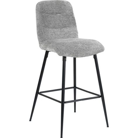 Tabouret de bar rembourré en tissu doux gris pied métal - JULIE (1/5)