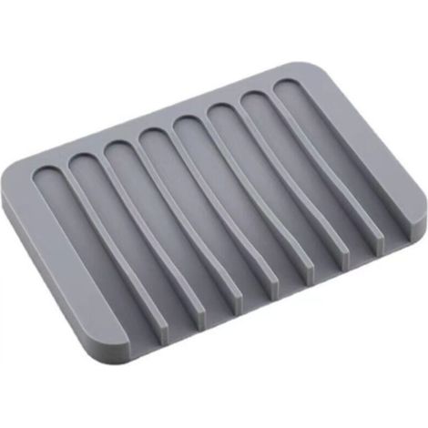 Selbstentleerende Silikon-Seifenschale, grau, 11,581 cm, Badezimmer-Seifenschale mit Wasserfallablauf, rutschfeste Matte.