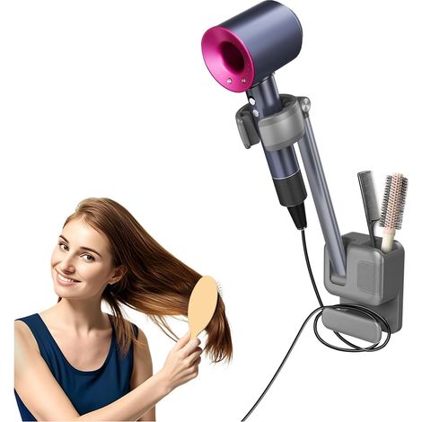 Freihändige, wandmontierte Haartrocknerhalterung, verstellbare, wandmontierte Haartrocknerhalterung für das Badezimmer, Hängestange, geeignet zur Aufbewahrung in Schminktischschranktüren, geeignet für