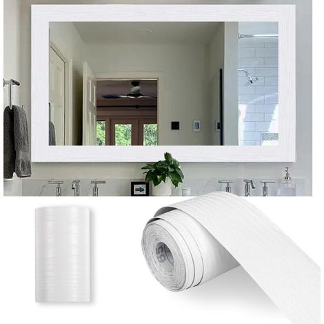 Papier peint autocollant imitation bois blanc pour cadre de miroir, 10 mètres, pour encadrement de porte ou plinthe, 5 cm x 10 m. (1/5)