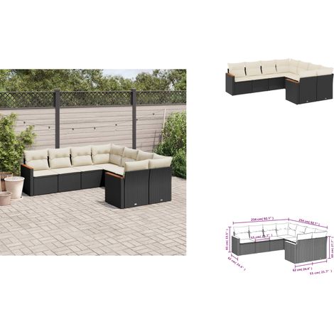 8-tlg. Garten-Sofagarnitur mit Kissen Schwarz Poly Rattan - Gartenmöbel - Outdoor Möbel - Rattan Sofa - Lounge Set - Esstischgarnitur (1/3)