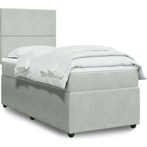 vidaXL Sommier à lattes de lit et matelas Gris clair 90x190 cm Velours