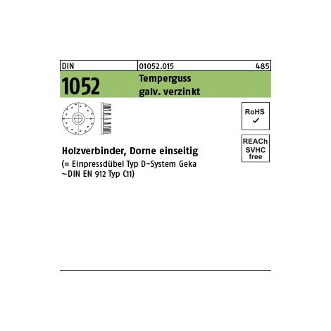 DIN 1052 Holzverbinder Temperg Typ D, gal Zn, einseitig, 50 ÜH gal Zn S 50 Stk (1/3)