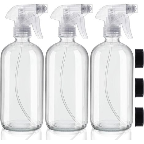 Vaporisateur Vide Réutilisable en Verre Transparent (Lot de 3) - Pulverisateur Vide 250 ml - Bouteille Spray 2 Réglages pour Produits de Nettoyage, Aromathérapie et Huiles Essentielles (1/4)