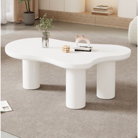 Table basse en MDF blanc, forme nuage, 107 cm, pieds en PVC avec patins en feutre (1/5)