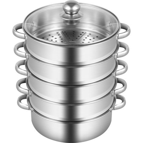 Cuit-vapeur empilable à 5 étages, diamètre 26 cm, isolé en acier inoxydable 304 (1/5)