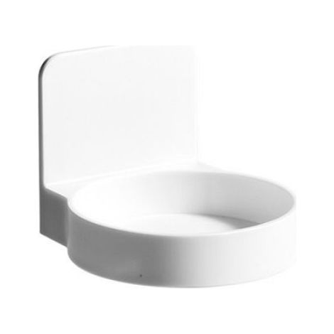 Support Mural Auto-Adhésif - Étagère Rond Pour Distributeur De Savon Ou Gobelet À Brosse À Dents - 9 X 8,5 X 7 Cm - Blanc - 1 Pièce (1/4)
