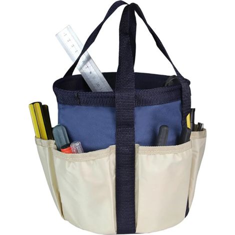 Sac à outils de jardin robuste en toile avec 6 poches, bleu marine, pour femmes et hommes. (1/5)