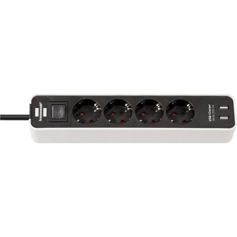 Brennenstuhl Ecolor Ciabatta elettrica a 4 prese con presa di ricarica USB (presa con 2 x caricatore USB, interruttore e cavo da 1,5 m) bianco/nero