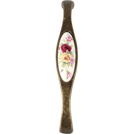 Poignée de porte en céramique bronze motif floral rustique, tiroir de meuble, bouton de placard, tirage 7